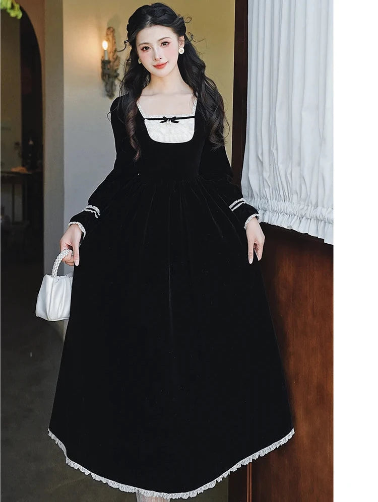 Yavia Dark Romantic Goth Princess Black Velvet Dress