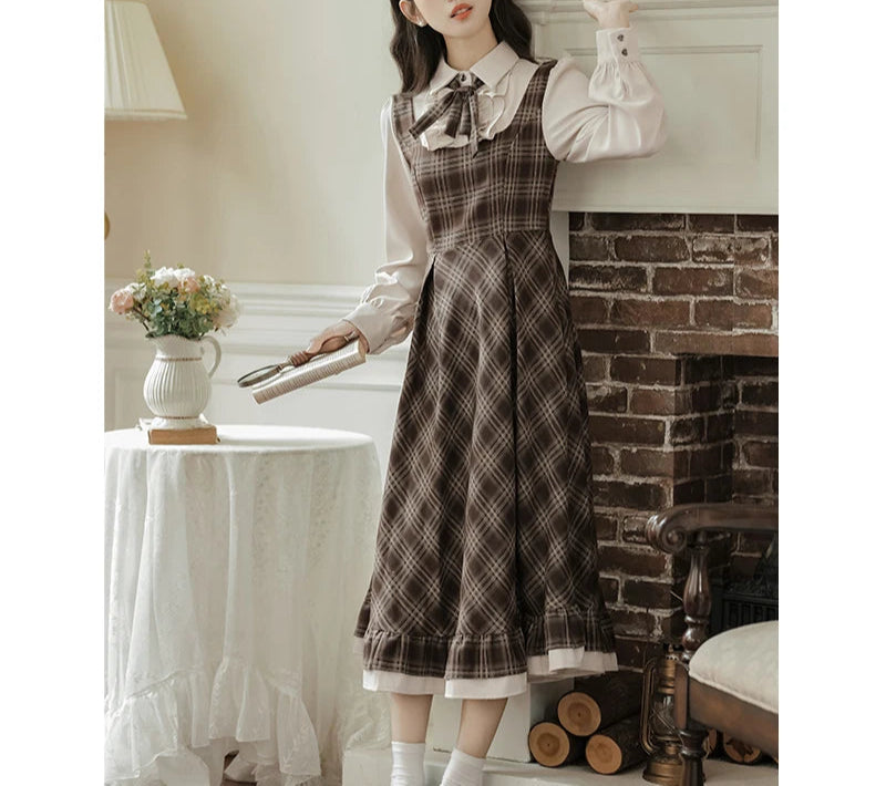 Thallia Dark Academia Plaid Dress