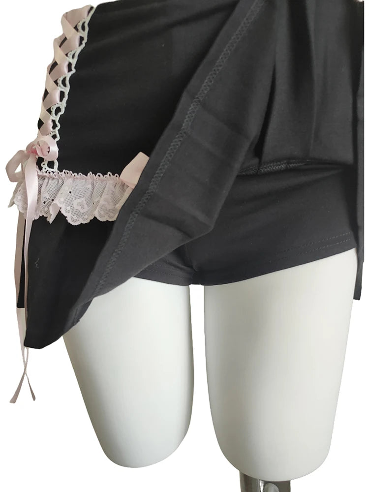 Black Pink Ribbon Coquette skirt coquette fashion coquette style
