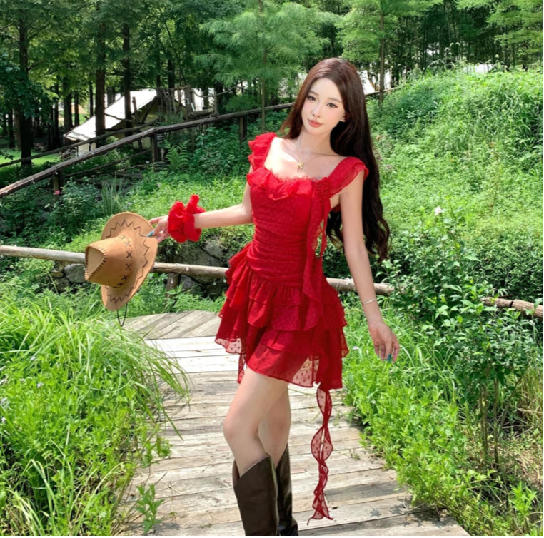 Garden Angel Red Coquette Dress