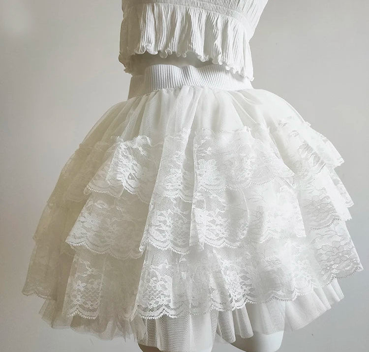 Rose Ribbon Coquette Lace Skirt