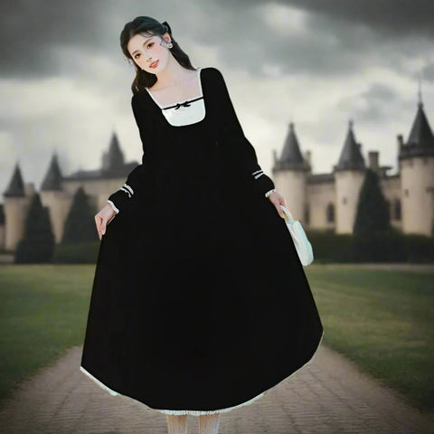 Yavia Dark Romantic Goth Princess Black Velvet Dress