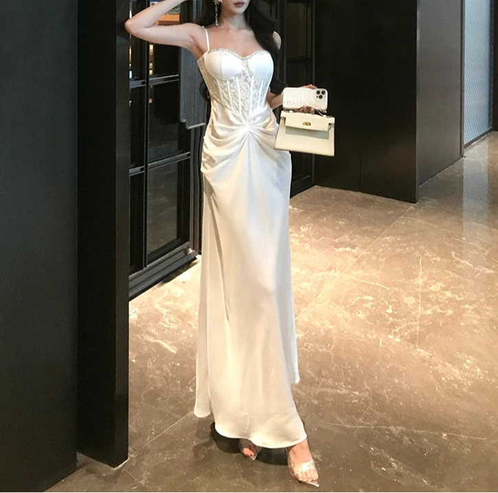 White Long Lace Corset Dress Long Bustier Dress Glam Prom Dresses White Long Lace Corset Dress Long Bustier Dress Glam Prom Dresses