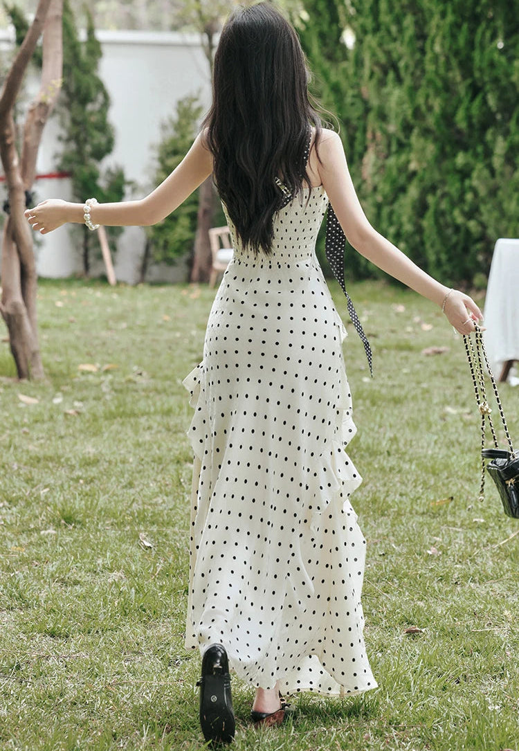 Lucy Coquette Polka Dot Maxi Dress 2-Piece Set (Dress+Scarf)