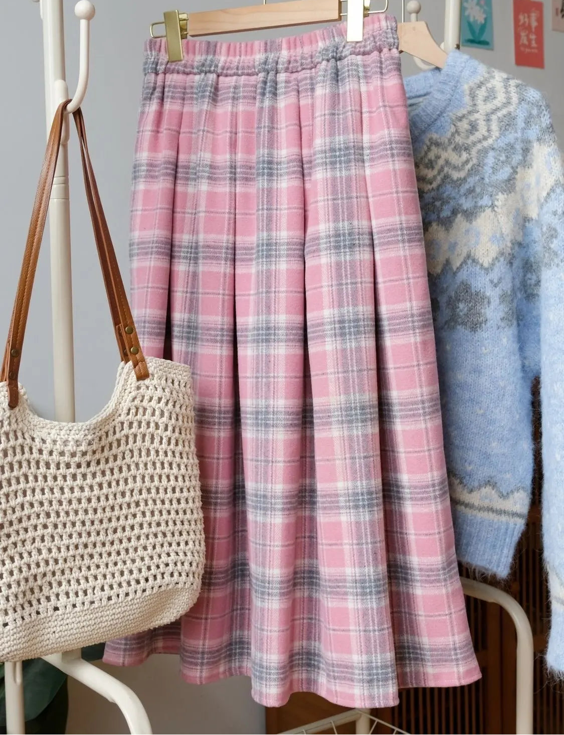 Pink Plaid Wool Skirt