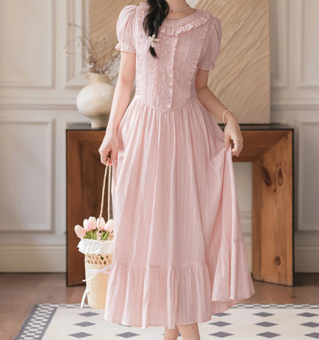 Sugar Vine Pastel Cottagecore Blush Pink Vintage-Coquette Dress