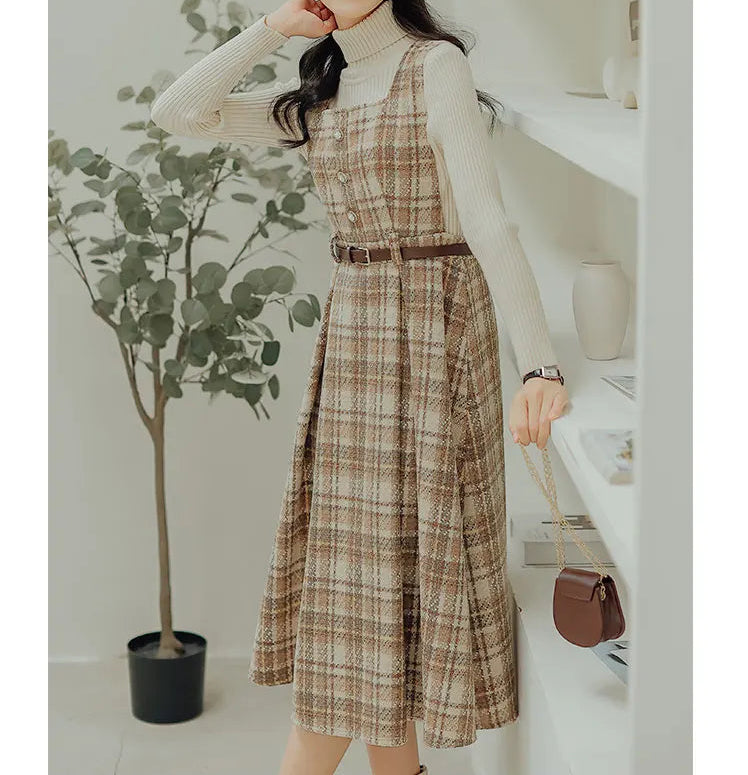 Hazel Berry Dark Academia Wool Pinafore Dress