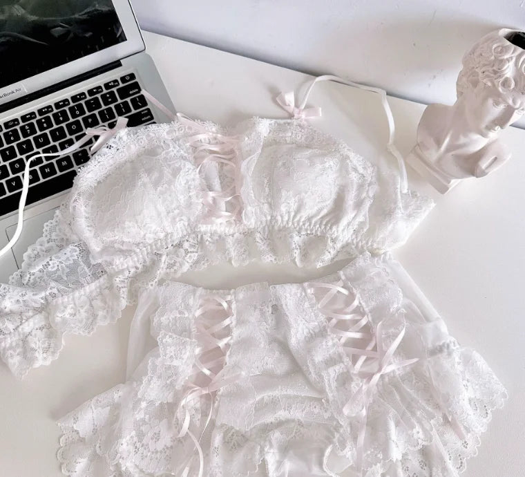 Evangeline Lace High-Waisted Coquette Lingerie Set