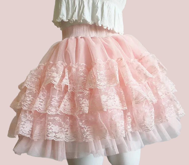 Rose Ribbon Coquette Lace Skirt