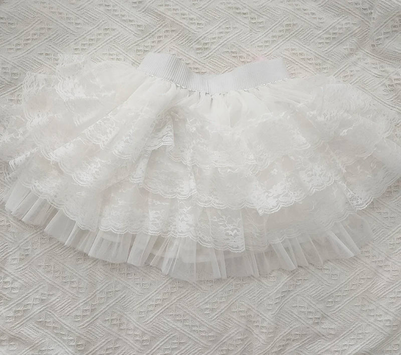 PomPom Balletcore Princess Coquette Style Lace Skirt with Bows