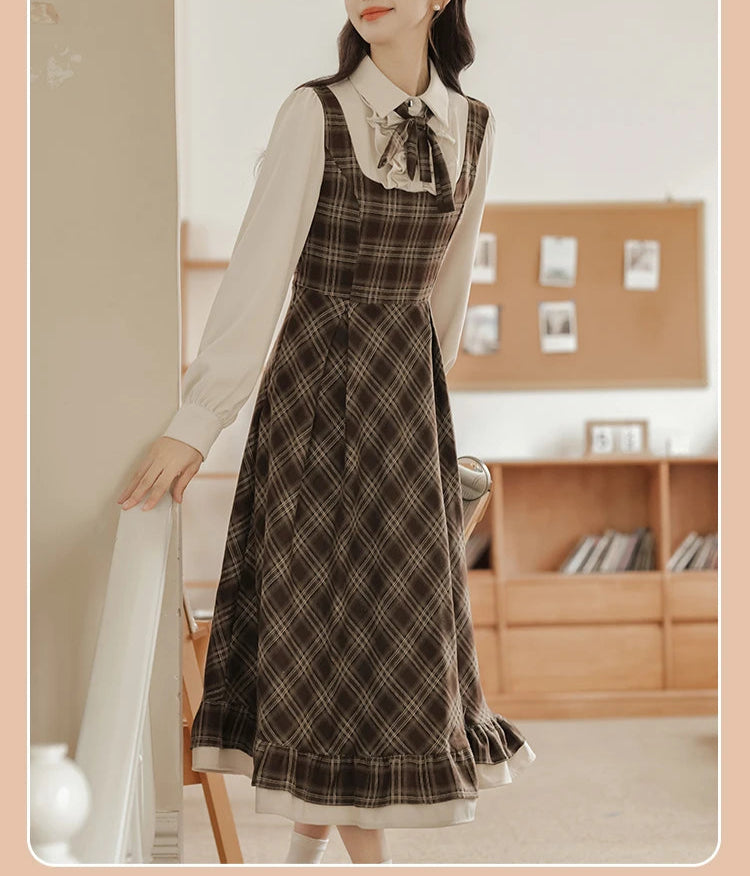 Thallia Dark Academia Plaid Dress