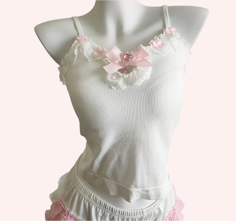 Pink Crystal Coquette Top with Padded Bust