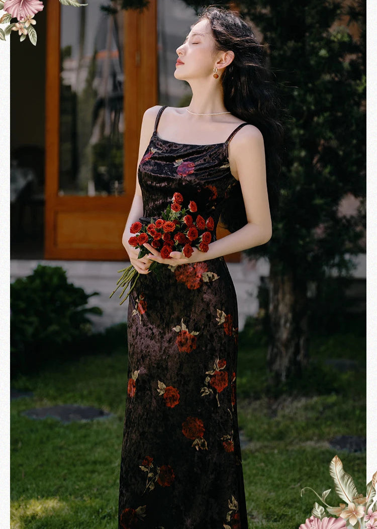 Dark Cottagecore Style Velvet Dress Dark Romantic Essence Style