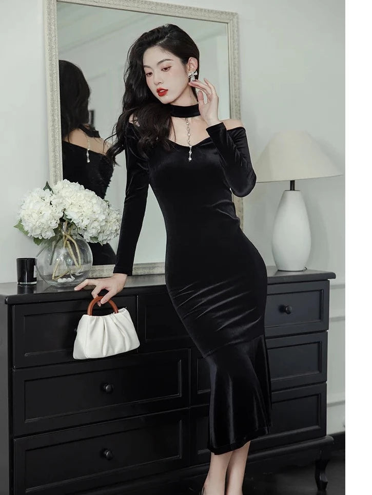 Dark Aesthetic Vamp Goth Velvet Dress Femme Fatale Aesthetic Dress