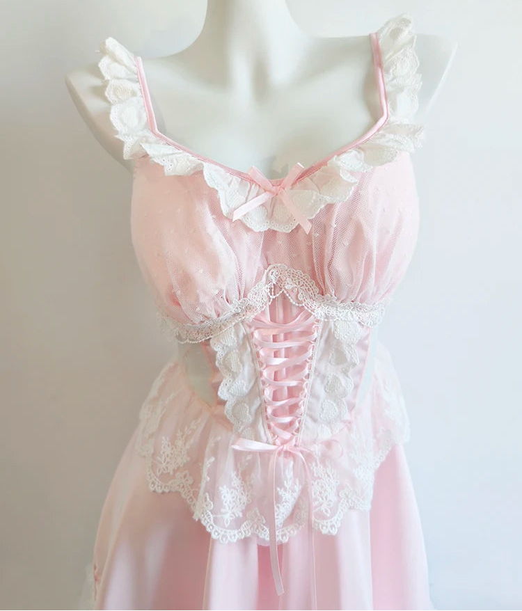 Pink Lace-Up Coquette Dress