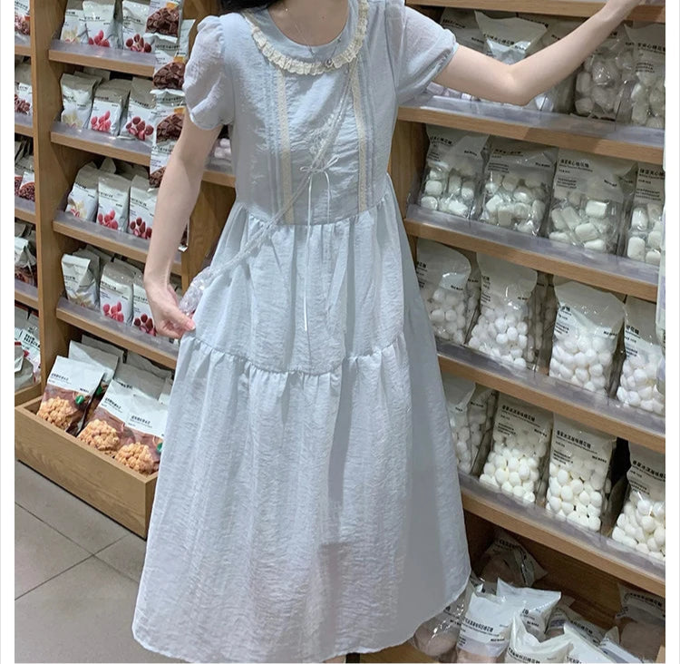 Lily of the Valley Embroidered Baby-Blue Dollcore Dress