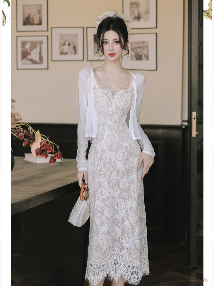 White Lace Cottagecore Dress white lace vintage bodycon dress White Lace Cottagecore Dress white lace vintage bodycon dress
