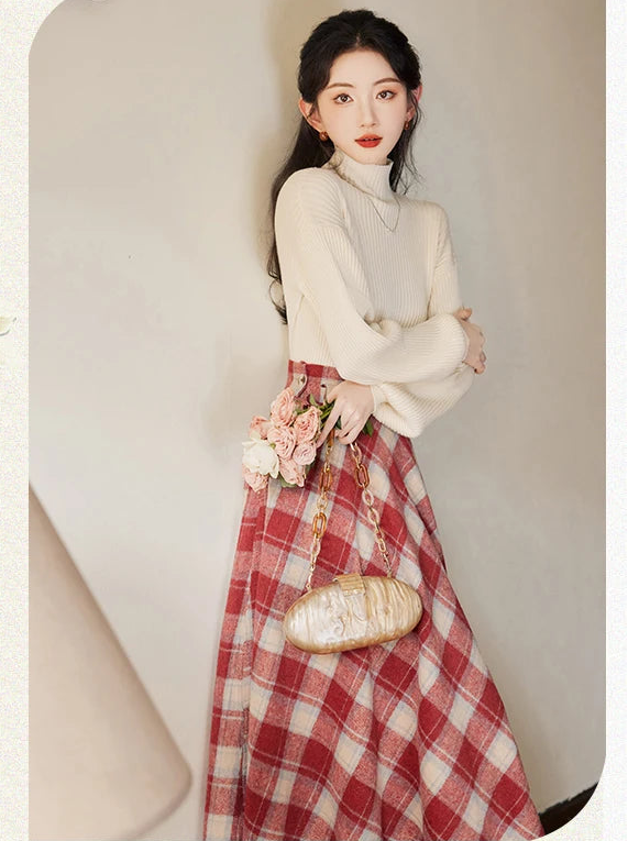 Rainy Valley Light Academia 2-Piece Plaid Set
