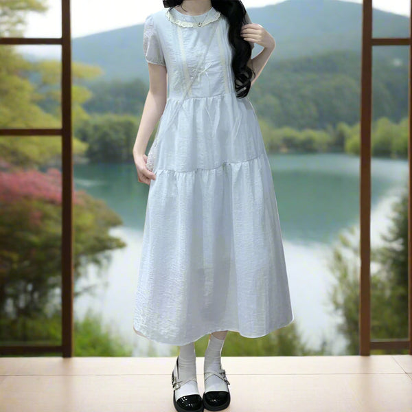 Lily of the Valley Embroidered Baby-Blue Dollcore Dress