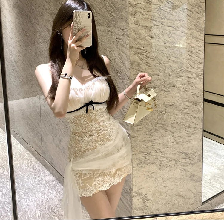 Flirty Heart Lace Coquette Mini Dress