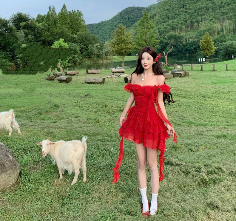 Garden Angel Red Coquette Dress