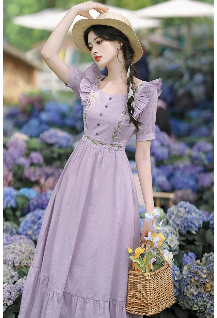 lavender cotton dress for women Women's The Felicity Lavender Cotton Midi Dress | Size: L