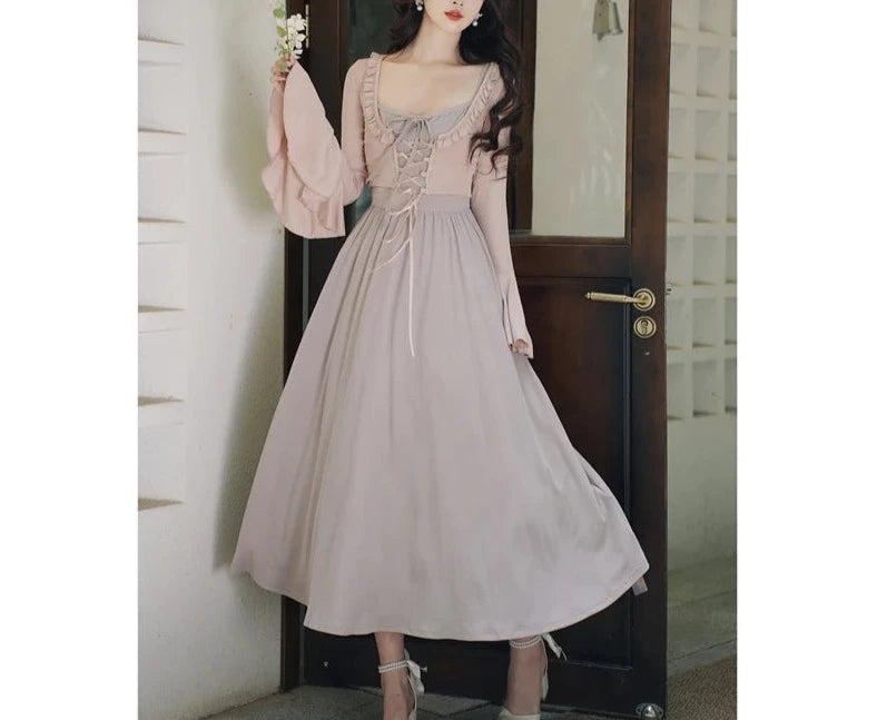 Eleonora Mauve Soft Ethereal Aesthetic 2-Piece Dress Set