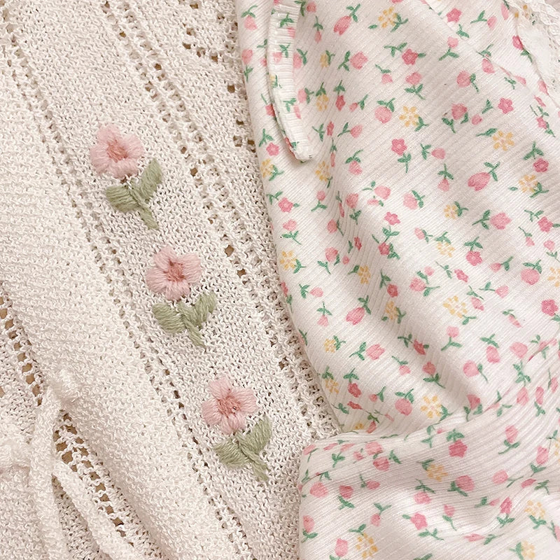Cottagecore Cardigan with Flower Embroidery