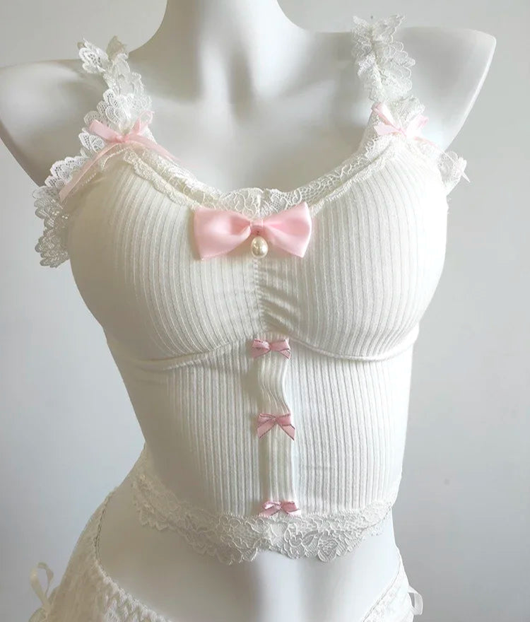 Bianca Belle Coquette Crop Top with Pearl Bow