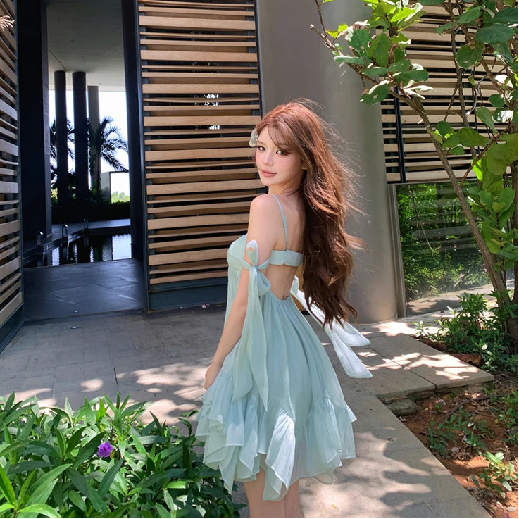 Mermaid Blue Coquette Babydoll Dress Fairycore Aesthetic