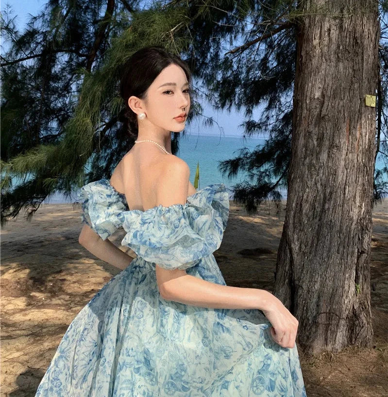 blue fairycore dress Light Blue Ruffle Long Sleeve Spring Summer Dress Fairycore Aesthetic Outfit Light Blue / S