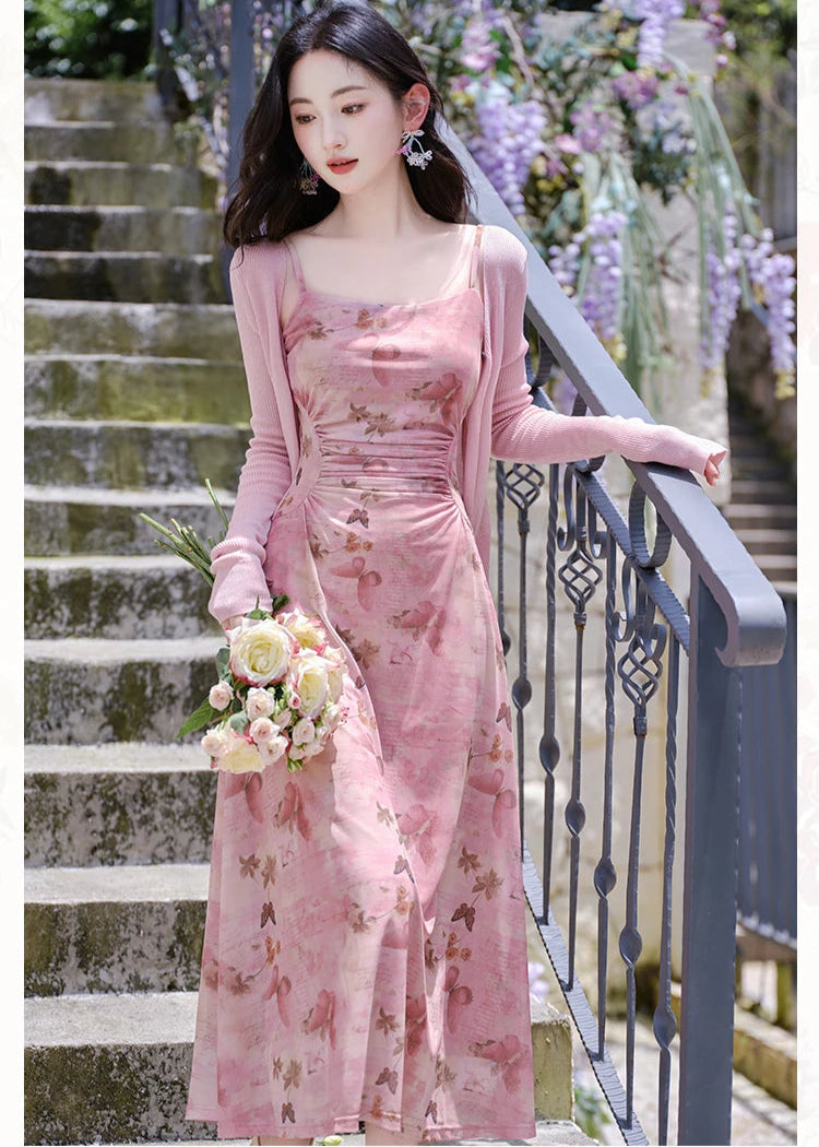 Pink Mauve Butterfly Fairycore Dress Y2K Slip Dress Prom Fairy Dress Pink Mauve Butterfly Fairycore Dress Y2K Slip Dress Prom Fairy Dress