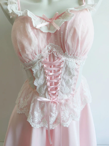 Pink Lace-Up Coquette Dress