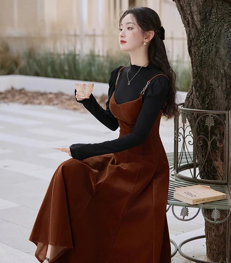 Octavia Dark Academia 2-Piece Velvet Dress Set Dark Academia Fashion