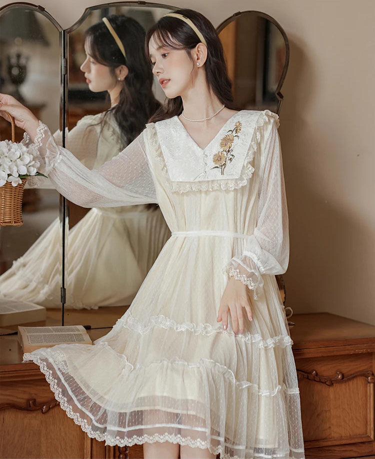 white christmas dresses Vintage Lace Embroidery Cottagecore Dress Vintage Lace Dress Fairycore white christmas dresses Vintage Lace Embroidery Cottagecore Dress Vintage Lace Dress Fairycore
