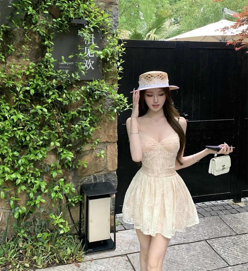 Balletcore Lace Mini Dress Coquette Princess Style