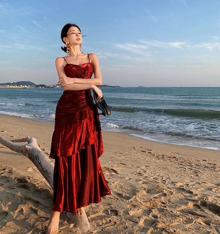 Cherry Flame Red Satin Dress