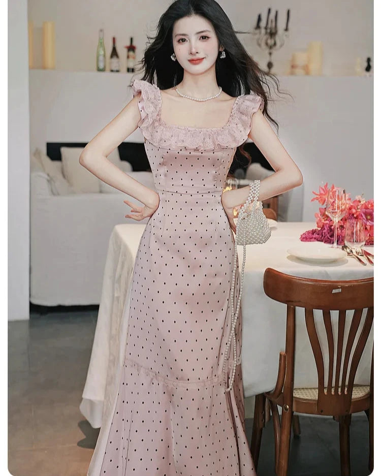 Pale Dusty Pink Polka Dot Vintage Dress 50s Vintage PinUp dress