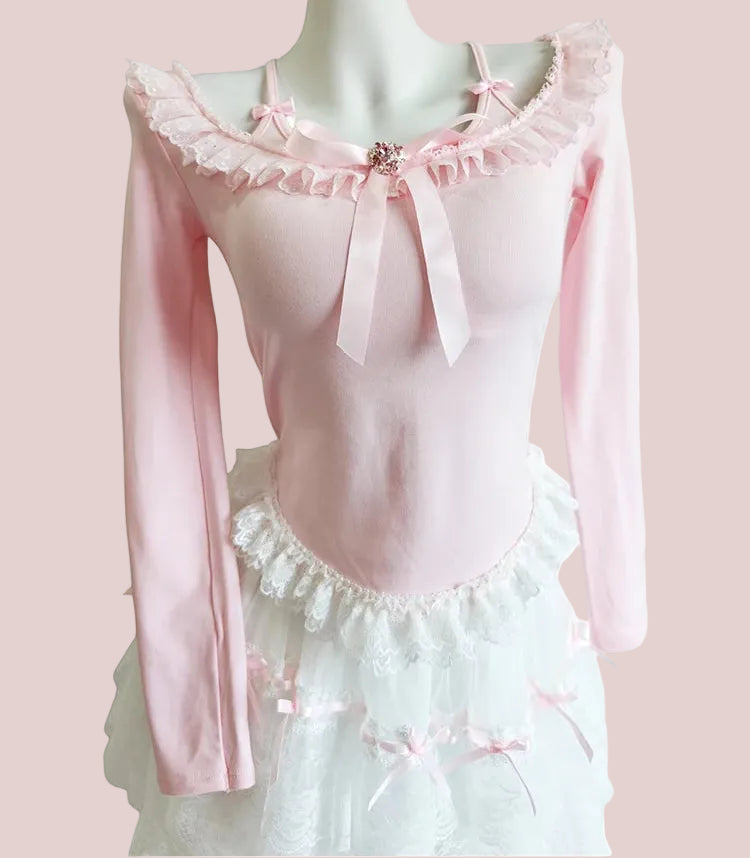 Coquette Balletcore Long Sleeve Top ~ Hachi-Inspired Japanese Aesthetic