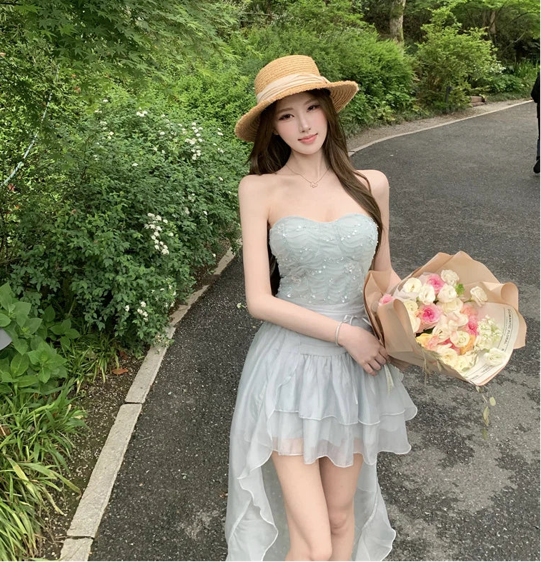 2-Piece Blue Nymph Fairycore Dress Set