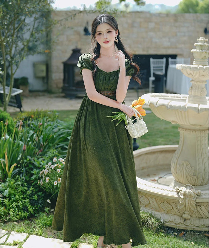 Green Witch Dress Dark Cottagecore Dress dark cottagecore style