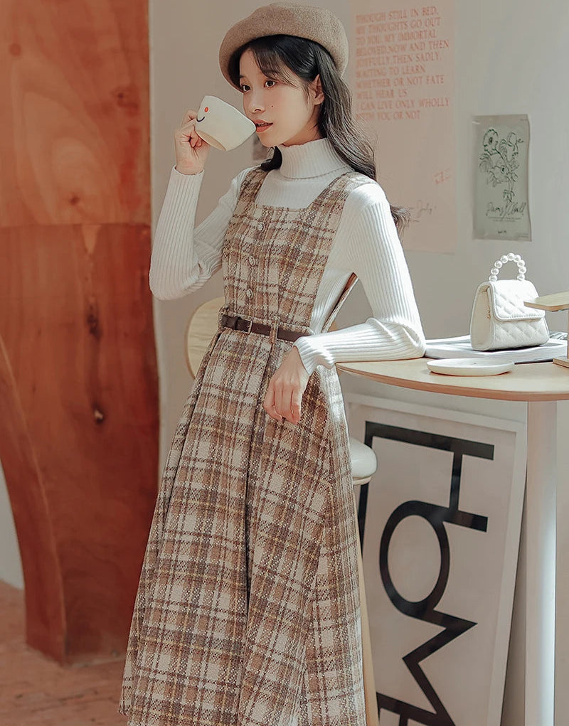 Hazel Berry Dark Academia Wool Pinafore Dress