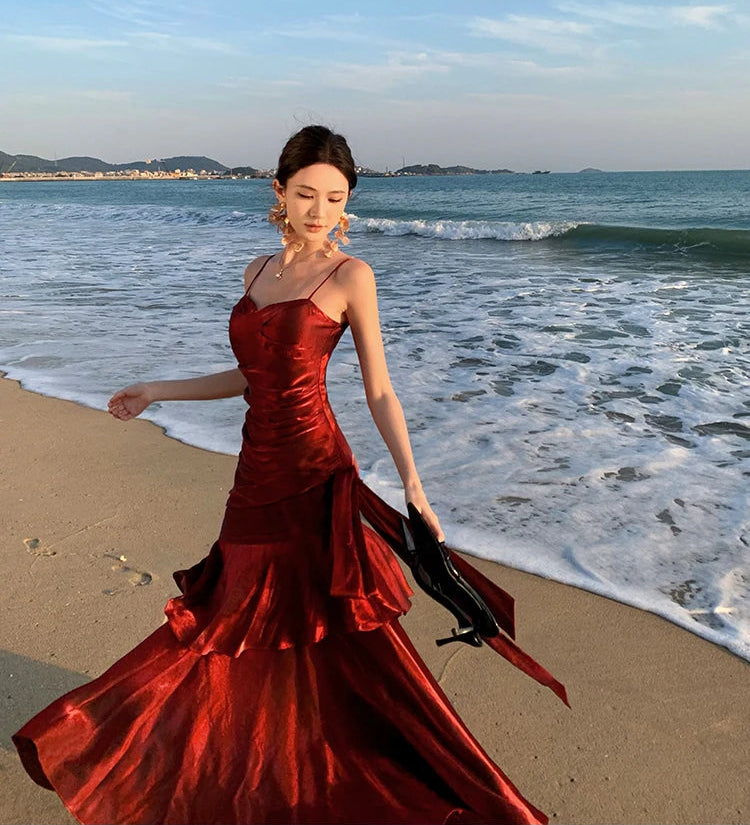 Cherry Flame Red Satin Dress