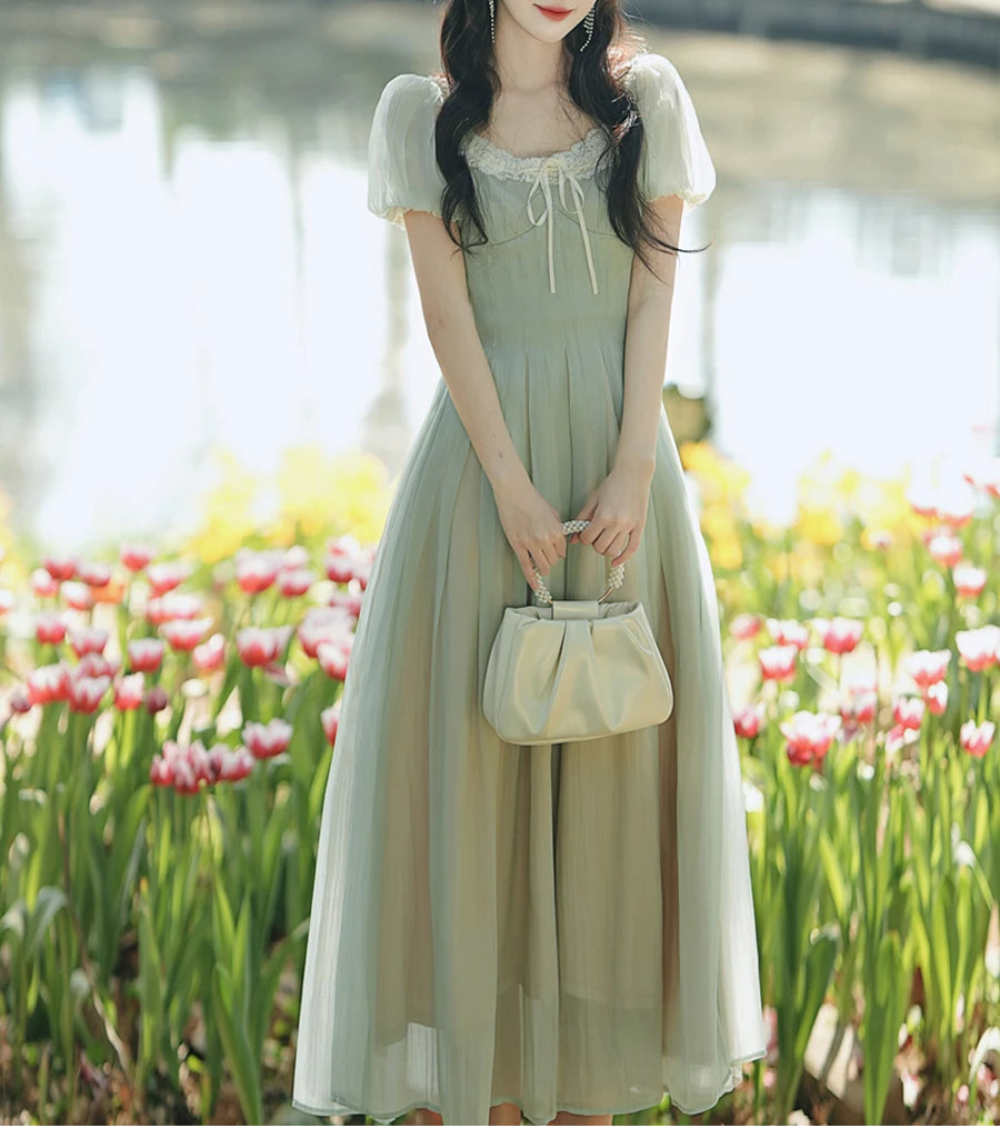 Evergreen Whisper Princesscore Fairy Dress - Romantic Vintage Cottagecore Gown