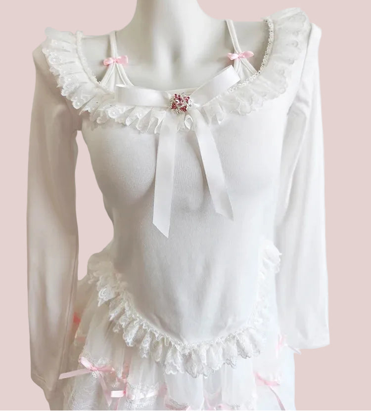 Coquette Balletcore Long Sleeve Top ~ Hachi-Inspired Japanese Aesthetic
