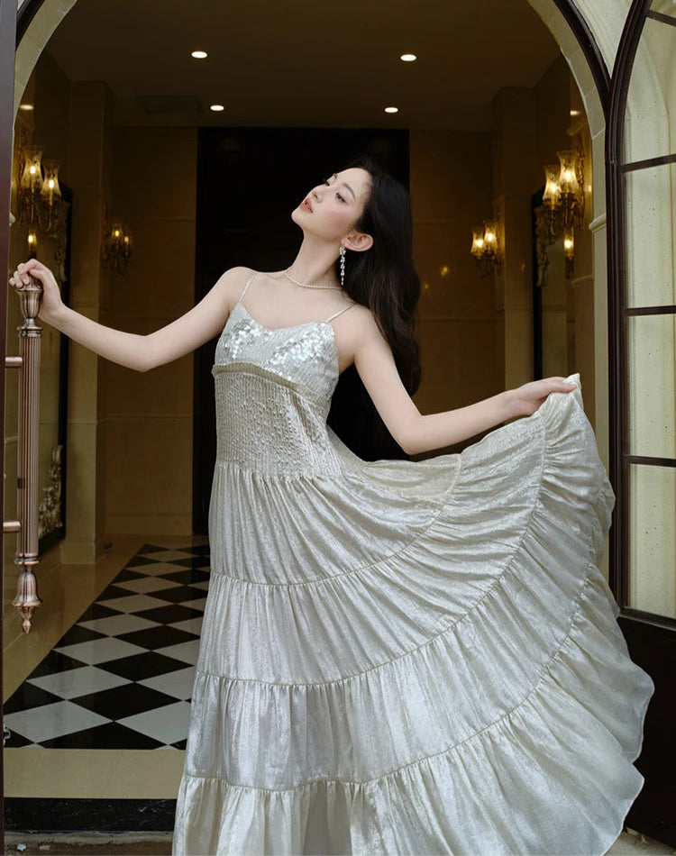 Frosty Moon Sequin Embellished Royalcore Goddess Dress