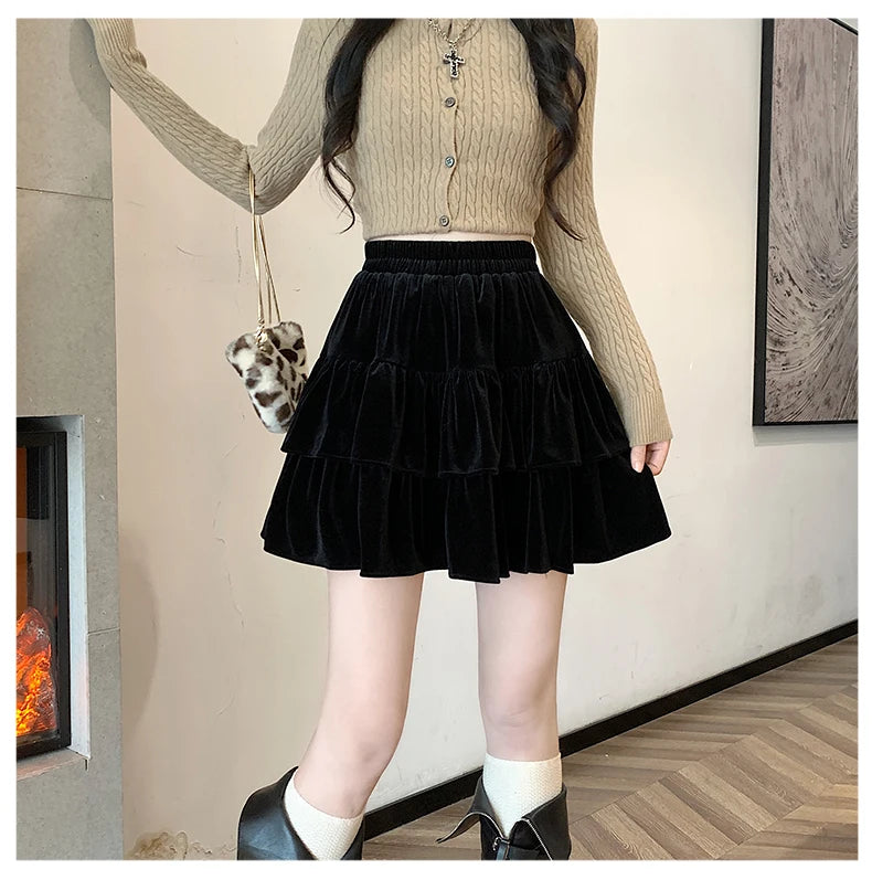 Raine Black Velvet Goth Mini Skirt with Built-in Shorts