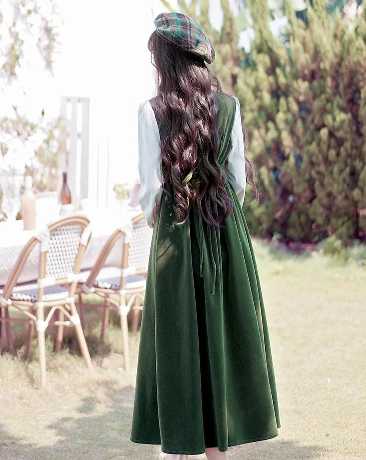 Harmony's Field Embroidered Emerald-Green Velvet Dress