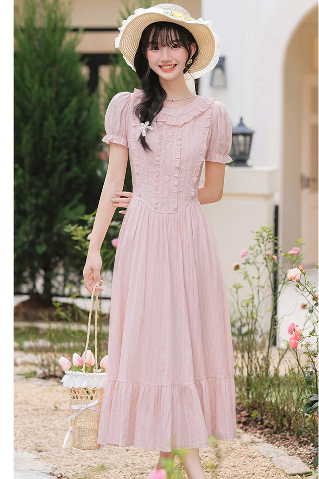 Sugar Vine Pastel Cottagecore Blush Pink Vintage-Coquette Dress