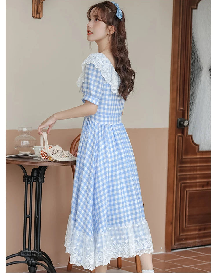 Heidi Plaid Blue Cottagecore Dress